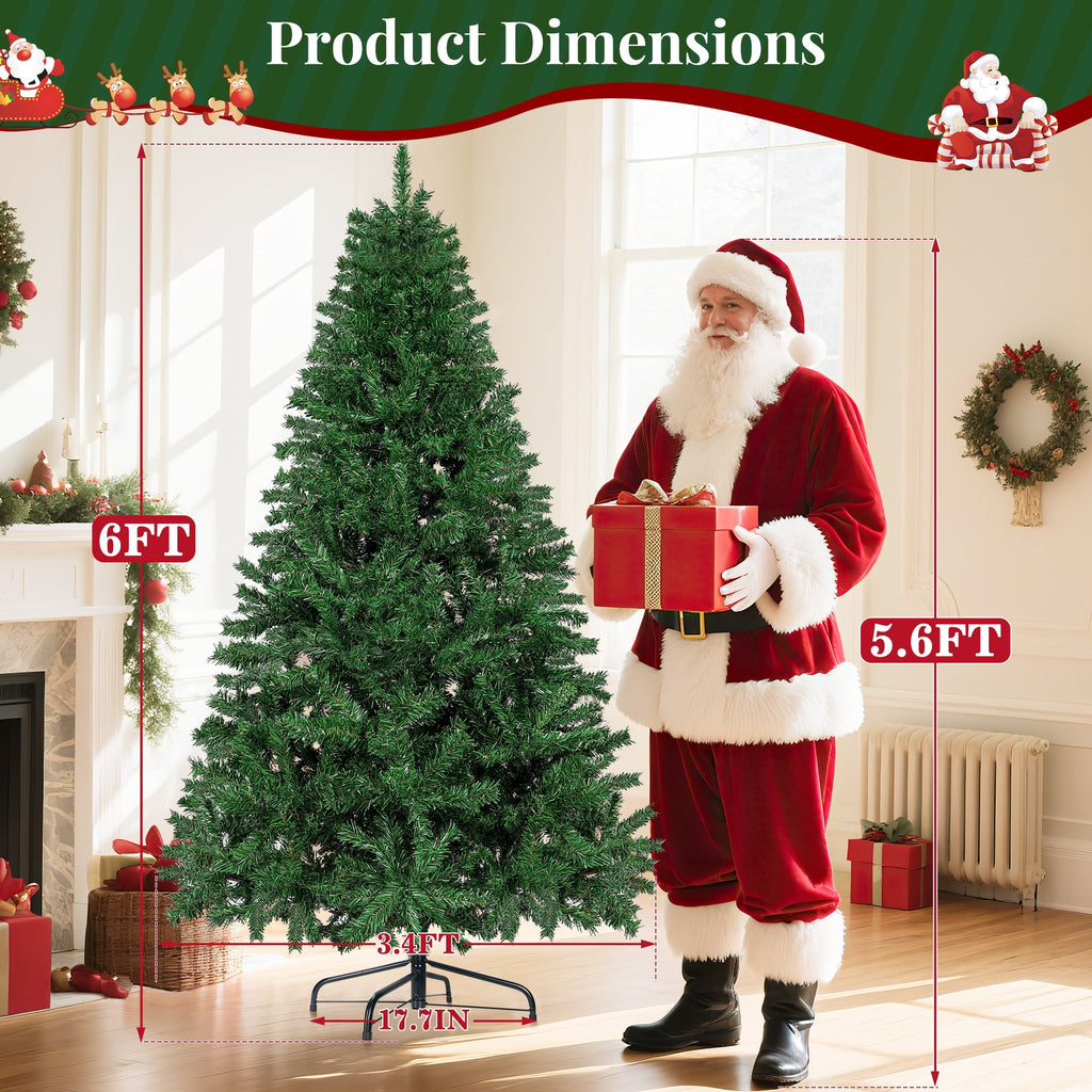 Aufeile 6ft Pencil Christmas Tree, Slim Pre-Lit Xmas Tree, 200 LED Lights, 600 Hinged Tips, Pine Cones, Berries, Metal Stand