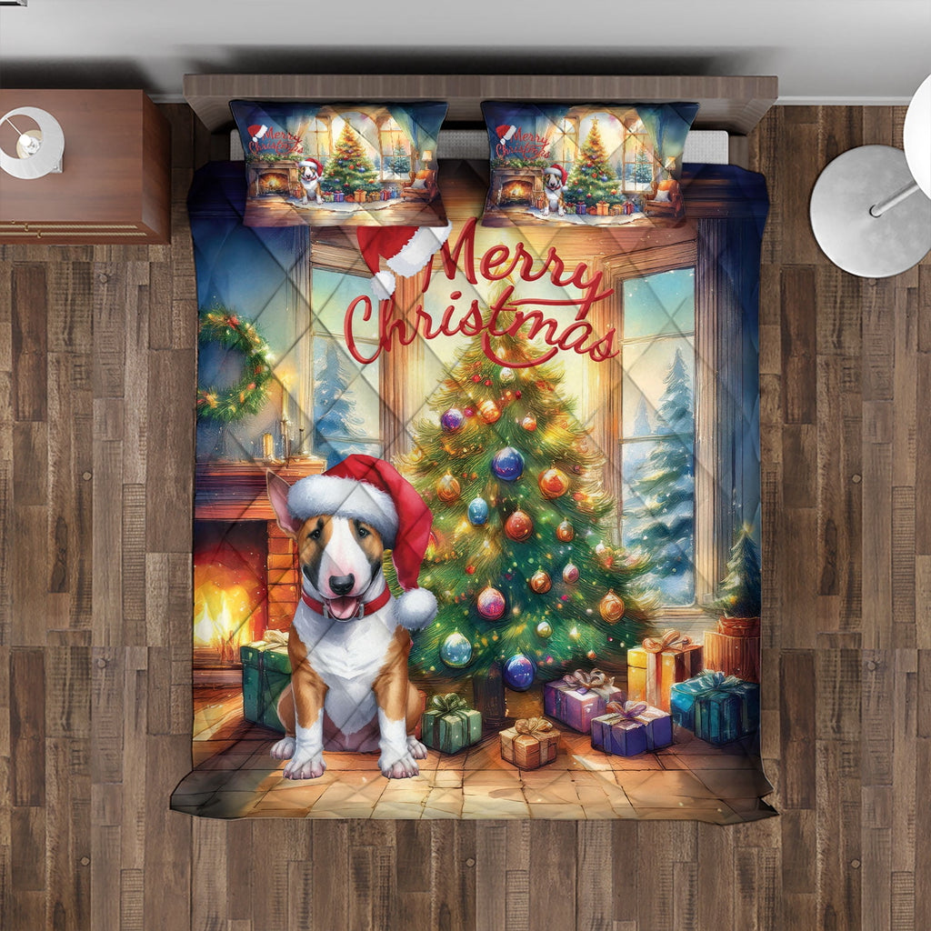 Merry Christmas French Bulldog Santa Hat Xmas Tree Winter Holiday Quilt Bedding Set Dog Lover Gifts 1 Blanket Bed Cover 2 Pillowcases - 01013