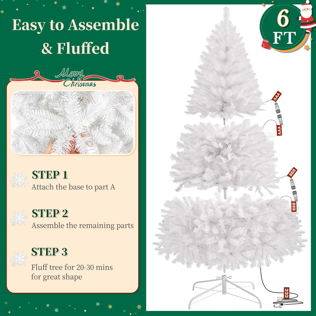 Yexmas Pre-Lit Artificial Christmas Tree,6ft White Christmas Tree with 300 Warm White & Multicolor Lights,Xmas Tree for Home, Holiday Party Decorations