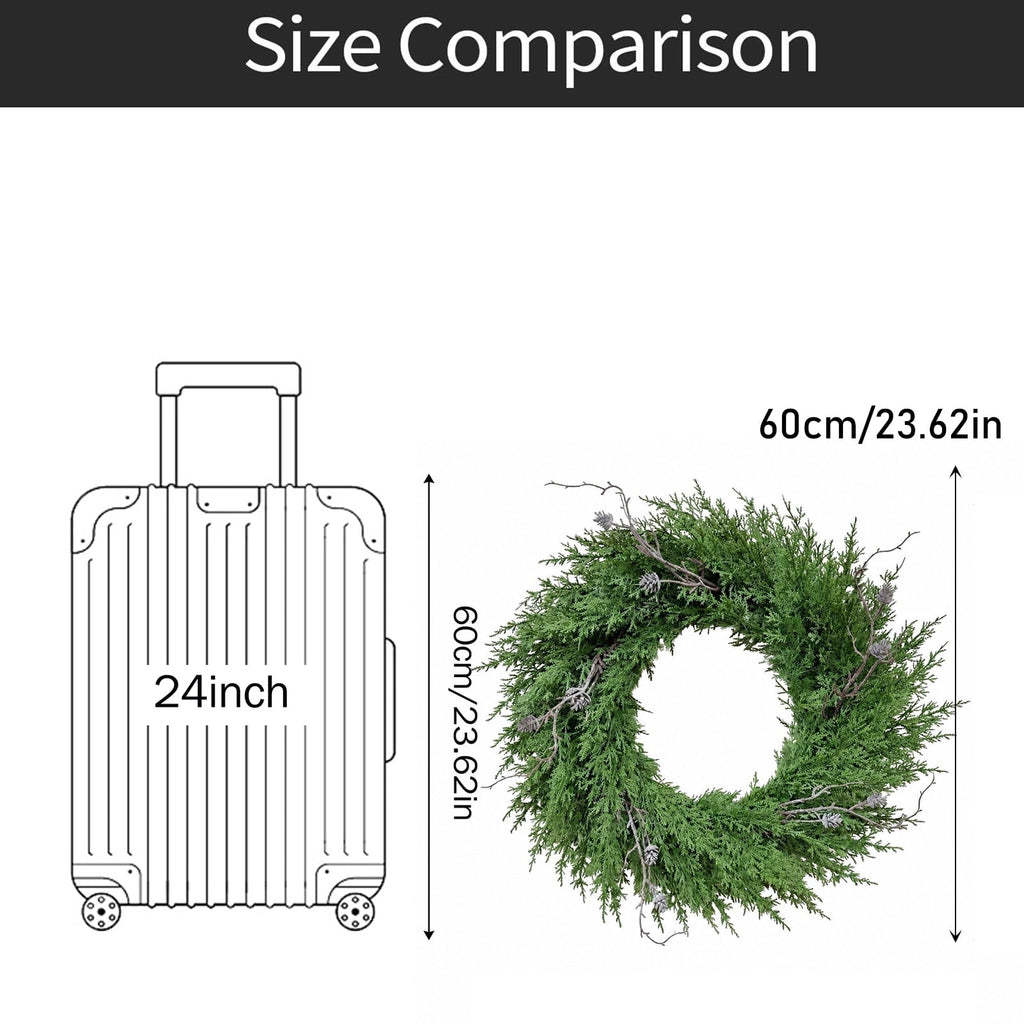 THOPBPRK Artificial Cedar Half Wreath for Front Door Christmas Decorations DIY Holiday with Bow Winter Hanging Ornament for Wall Window Home Decor, 23.6" A