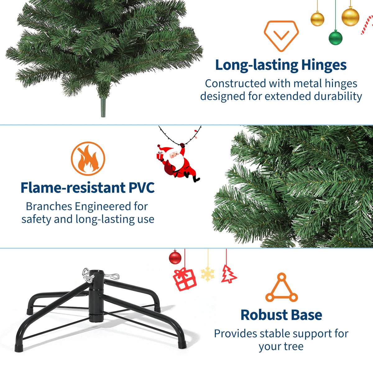4.5FT/6FT/7.5FT/9FT Artificial Christmas Tree, Realistic Full-Body Branches, Unlit Hinged Sections, Holiday Christmas Tree, Foldable Base for Easy Setup and Storage for Home Parties