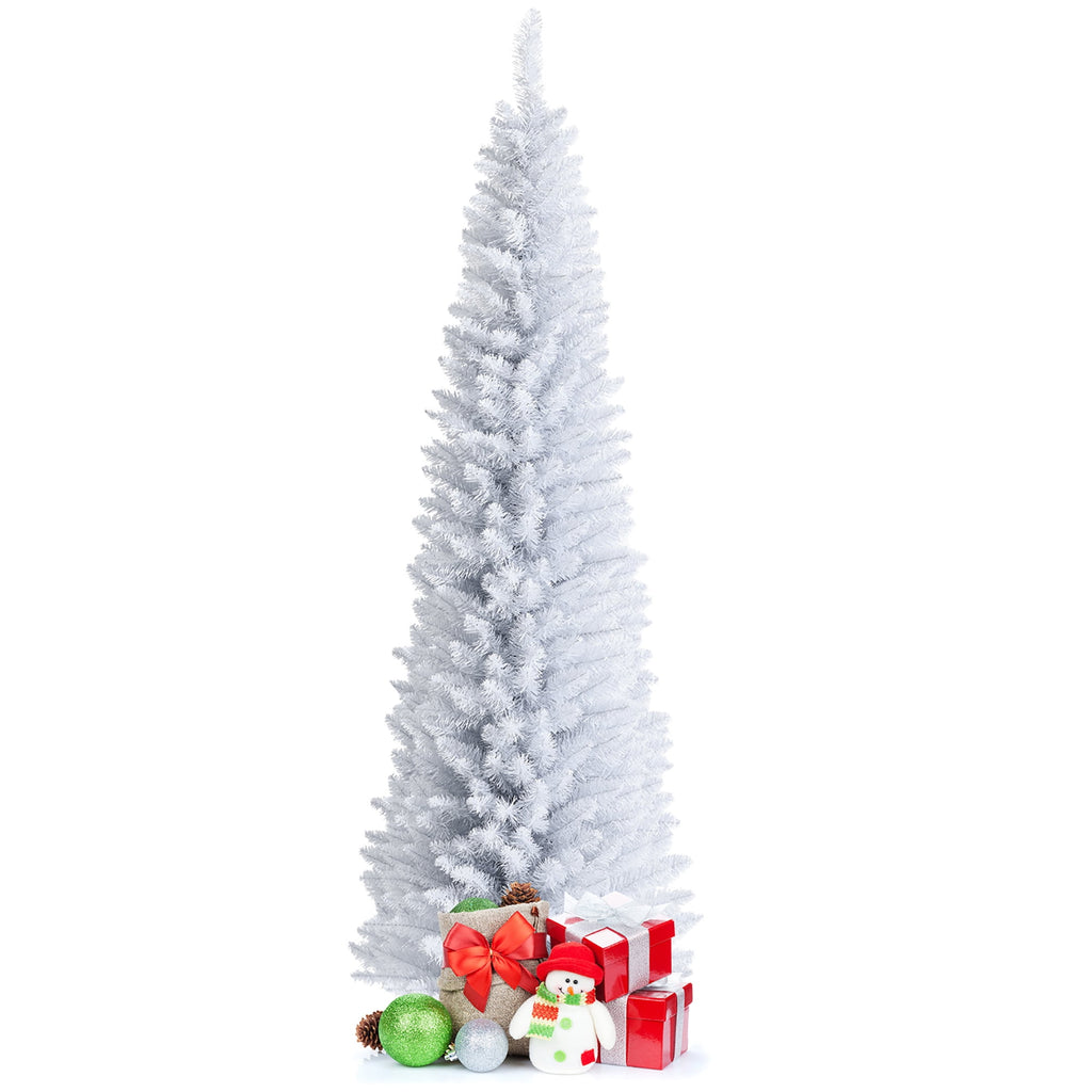 Costway 6ft Unlit Artificial Slim Pencil Christmas Tree with Metal Stand White