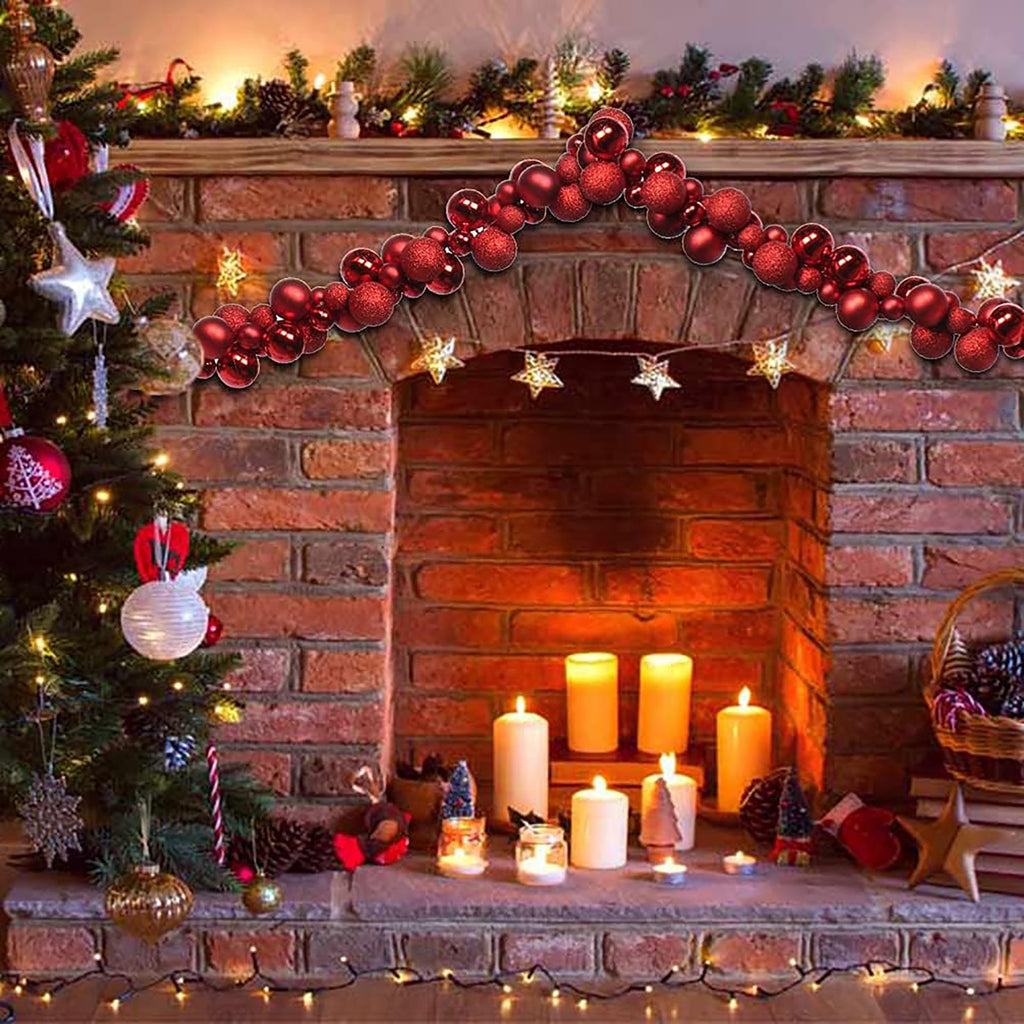 6 Ft Christmas Ball Garland Ornaments Shatterproof Xmas Hanging Balls Holiday Party Wedding Christmas Tree Decor Red