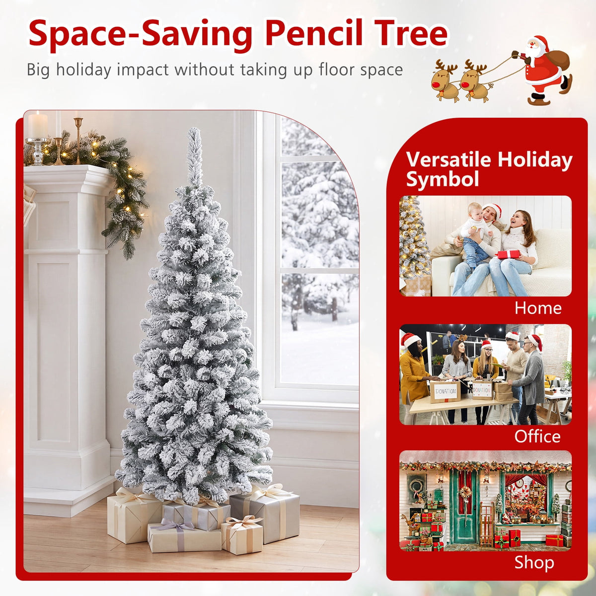 Costway 4.5 FT Unlit Flocked Pencil Christmas Tree Hinged with 242 Branch Tips