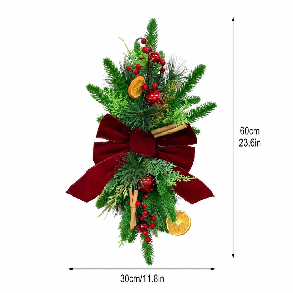 THOPBPRK Artificial Cedar Half Wreath for Front Door Christmas Decorations DIY Holiday with Bow Winter Hanging Ornament for Wall Window Home Decor, 23.6" A