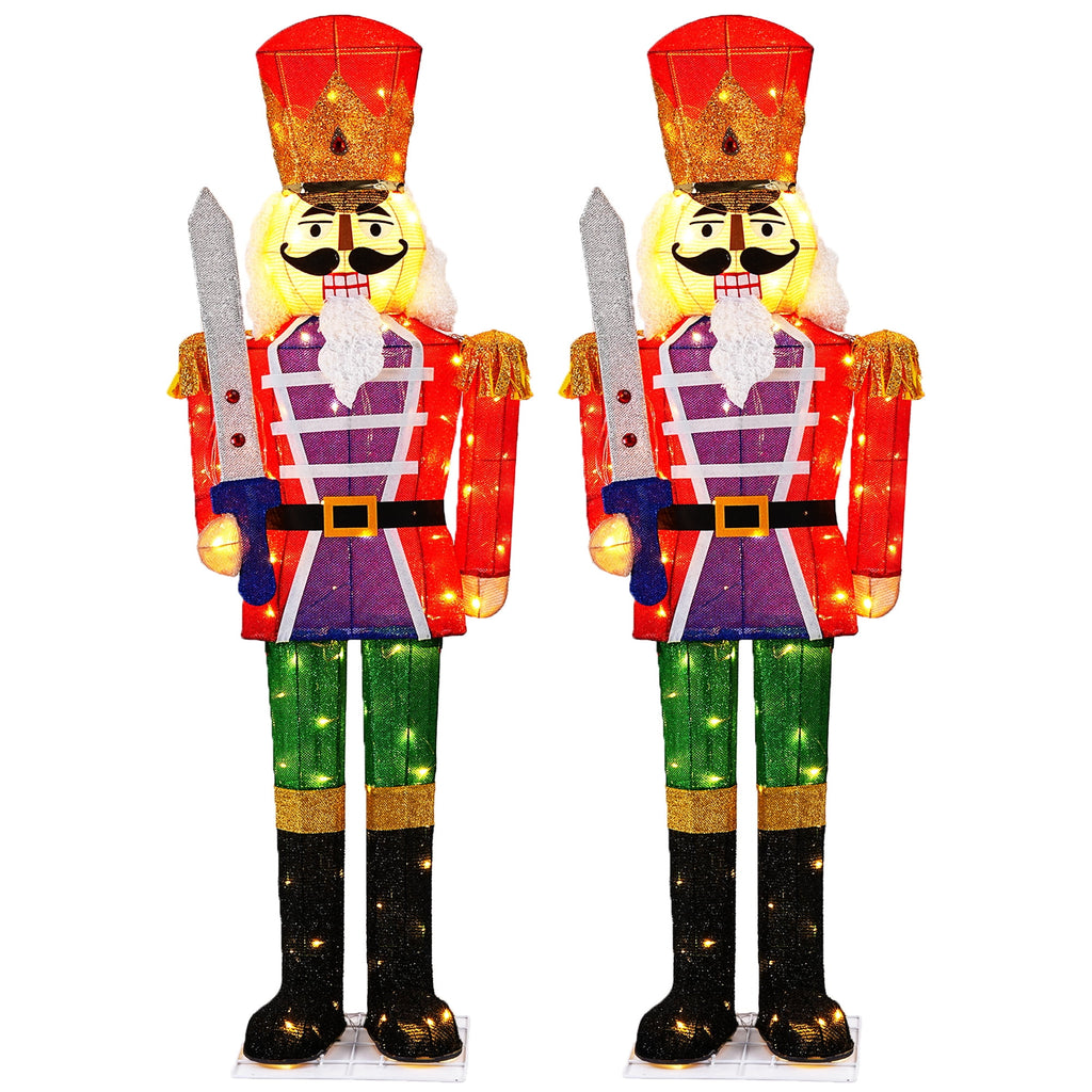 FOOWIN 5 FT 2-Pack Lighted Christmas Nutcracker Soldier Decorations, Indoor & Outdoor Christmas Yard Lawn Decor，Sword
