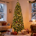 9ft Pre-Lit Slim Artificial Christmas Tree, Hinged Xmas Tree with Hinged Structure & Metal Stand for Home, Shops and Holiday Decoration
