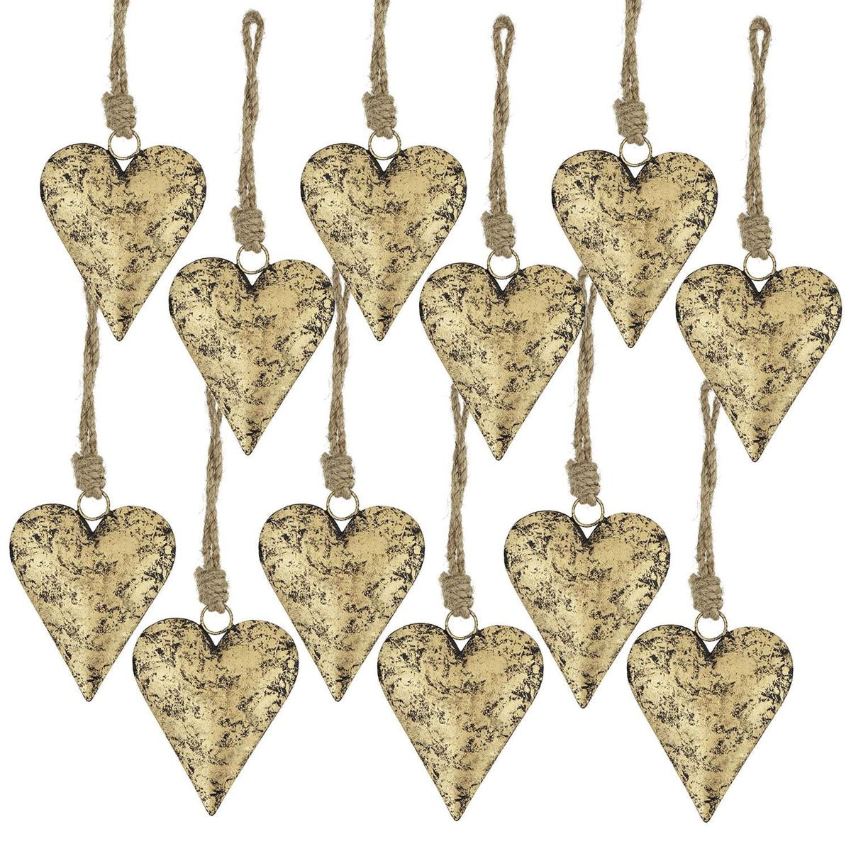 A&B Home Set of 12 Vintage Gold Iron Heart Hanging Ornaments 3.1" x 1.2" x 3.9"