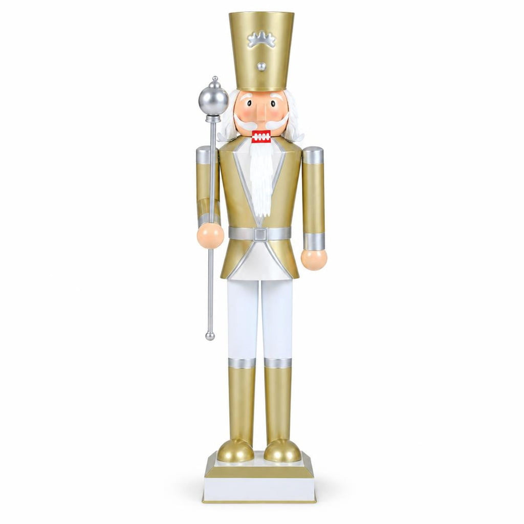 Airfind 32.5 Inch Christmas Nutcracker with High Hat and Beautiful Scepter-White & Golden, Metal Frame, 7.5" x 7.5" x 32.5" Footprint, White