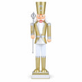 Airfind 32.5 Inch Christmas Nutcracker with High Hat and Beautiful Scepter-White & Golden, Metal Frame, 7.5" x 7.5" x 32.5" Footprint, White