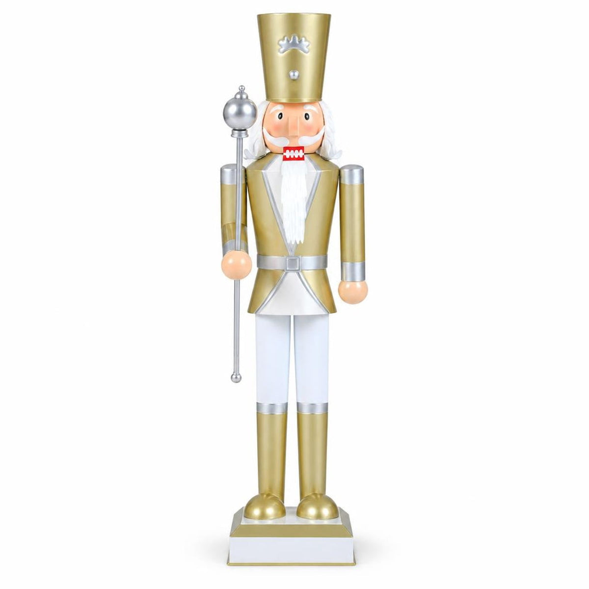 Airfind 32.5 Inch Christmas Nutcracker with High Hat and Beautiful Scepter-White & Golden, Metal Frame, 7.5" x 7.5" x 32.5" Footprint, White