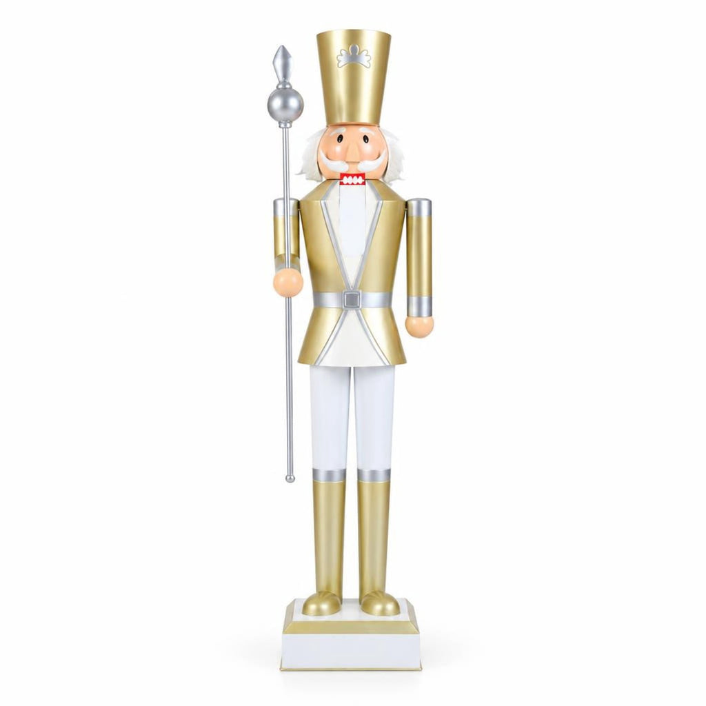 Airfind 4 FT Christmas Nutcracker with High Hat & Beautiful Scepter-White & Golden, Metal Frame, 10.5" x 10.5" x 4' Footprint, White