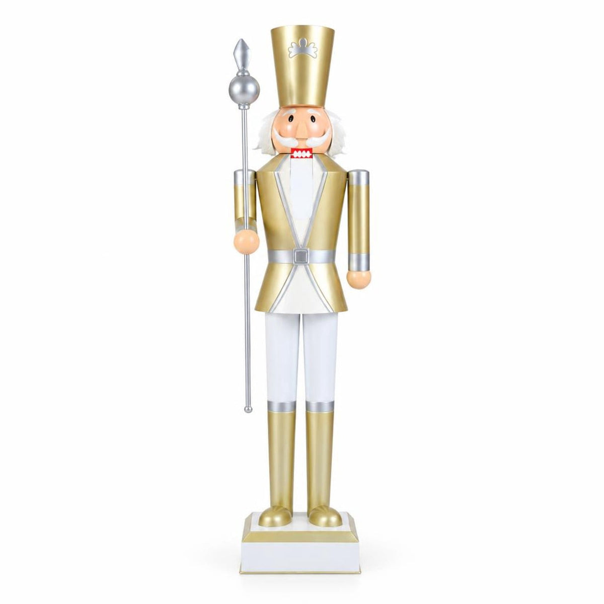 Airfind 4 FT Christmas Nutcracker with High Hat & Beautiful Scepter-White & Golden, Metal Frame, 10.5" x 10.5" x 4' Footprint, White