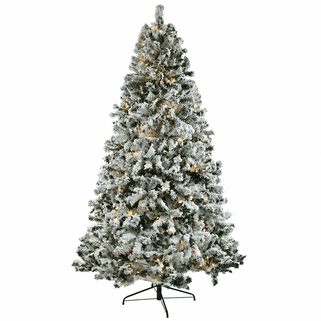 Alvantor 7 ft Pre-Lit Snow-Flocked Artificial Christmas Tree with 400 Warm and Cool White LED Lights, Remote Control and 1000 PVC Tips
