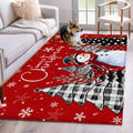 Area Rug 4x6 Ft, Red Christmas Non Slip Area Rugs for Bedroom, Xmas Snowman Snowflake Tree Black Grey Washable Low Pile Indoor Throw Carpet for Home Office Study Room Dining Room Nursery