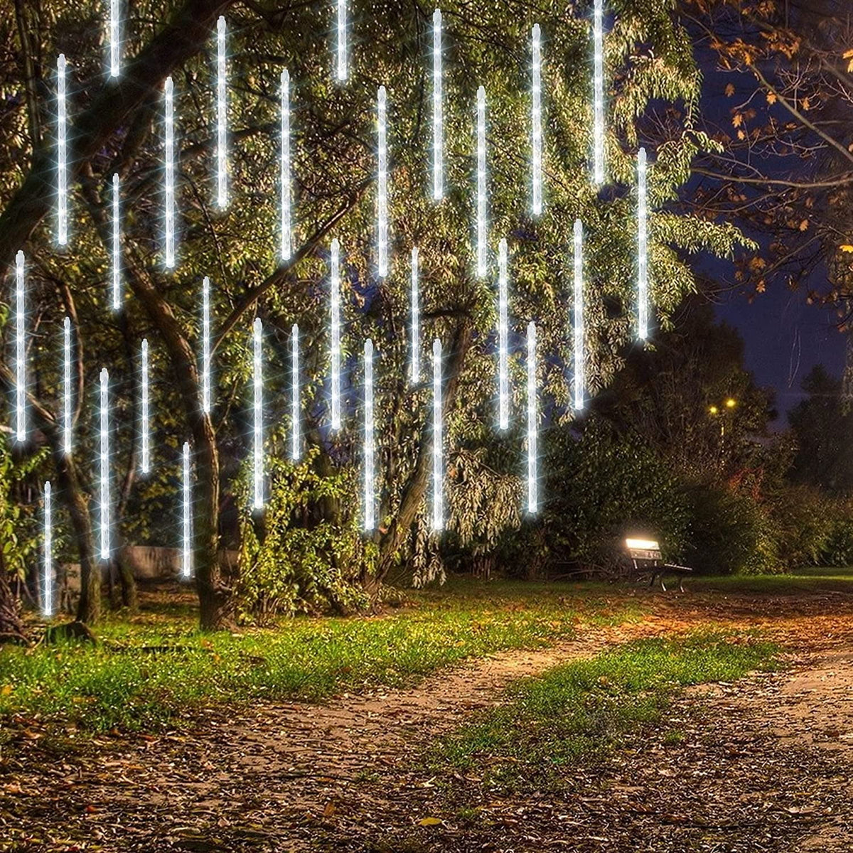Morttic Christmas Light, Meteor Shower Rain Lights 12 Inch 8 Tubes, Waterproof Plug in Falling Rain Lights Christmas Decorations for Xmas Bushes Tree Yard Party Outdoor Decor (Cool White)