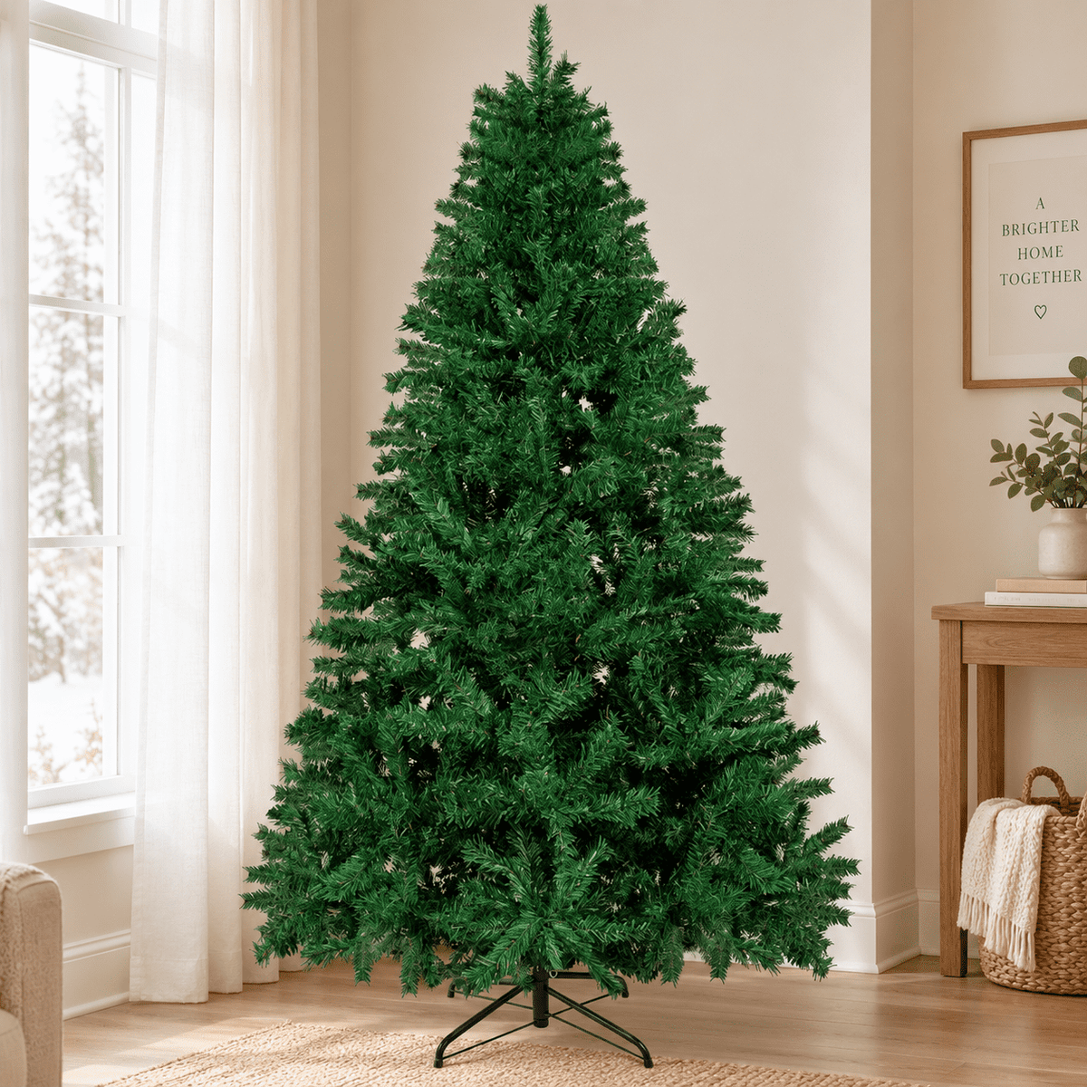 Aufeile 6ft Pencil Christmas Tree, Slim Pre-Lit Xmas Tree, 200 LED Lights, 600 Hinged Tips, Pine Cones, Berries, Metal Stand
