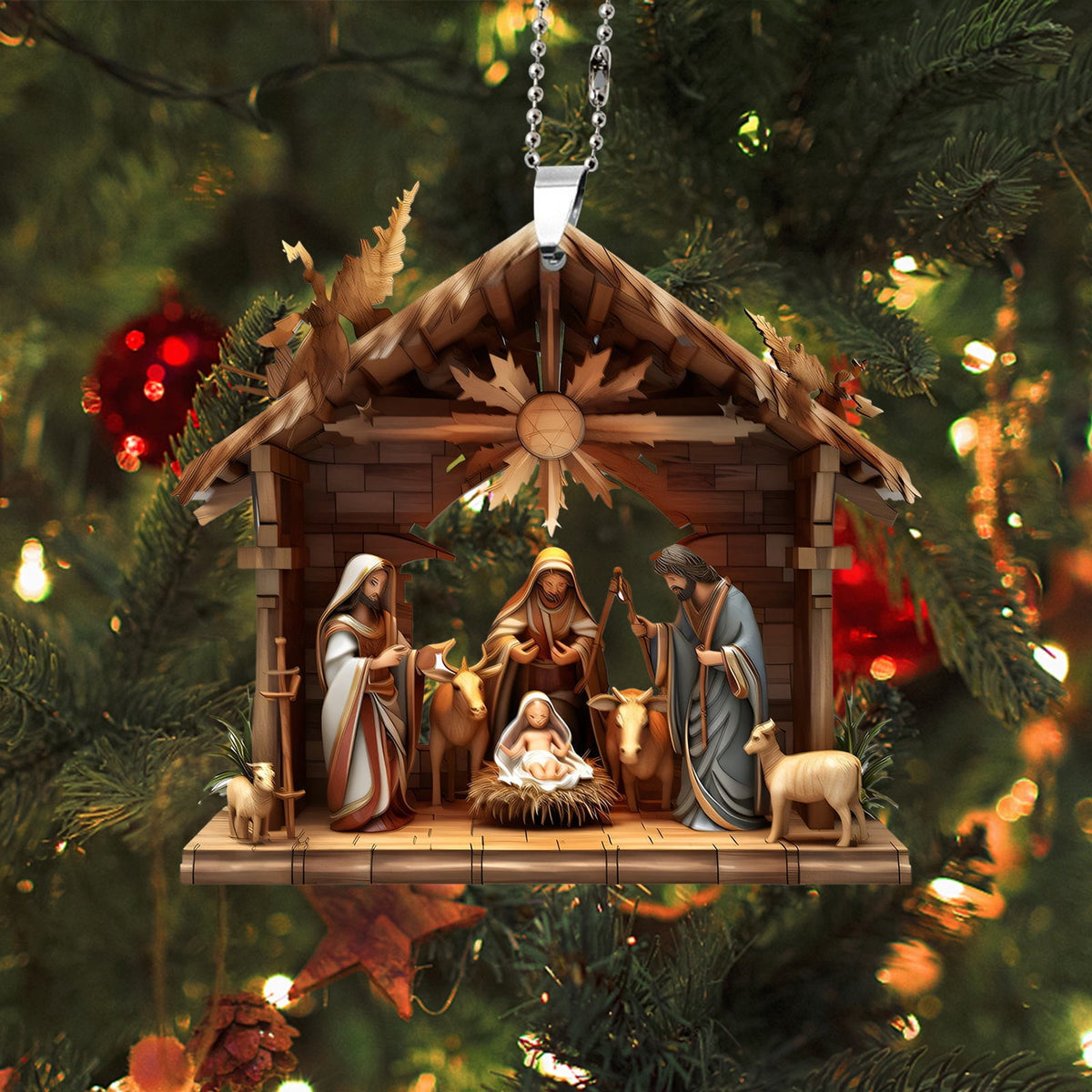 AuroraX Modern Christmas Decoration Hanging Acrylic Christmas Nativity Sets Neutral 2025 Decorative Nativity for Christma Tree,Home Decor