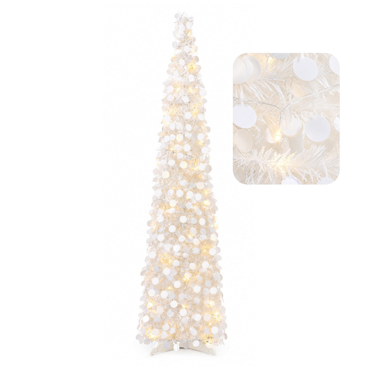 Ayieyill 5ft Pop up Christmas Tree,Color Artificial Pencil Tinsel Xmas Trees for Christmas Indoor Decorations, Collapsible Christmas Tree (Silver)