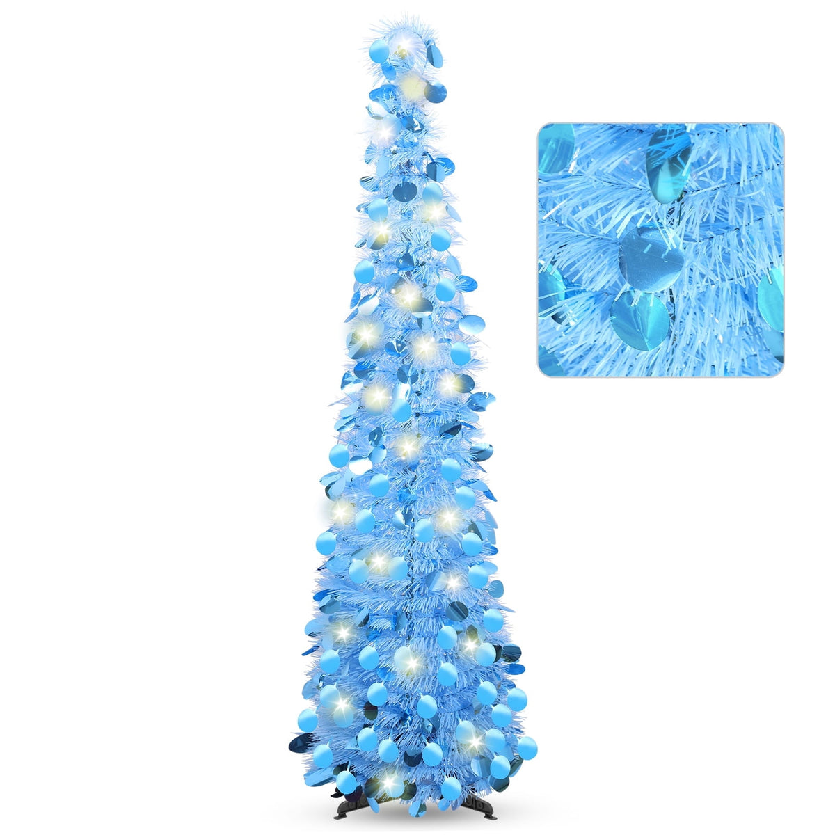 Ayieyill 5ft Pop up Christmas Tree,Color Artificial Pencil Tinsel Xmas Trees for Christmas Indoor Decorations, Collapsible Christmas Tree (Silver)