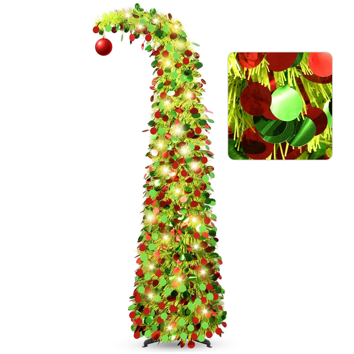 Ayieyill 5ft Pop up Christmas Tree,Color Artificial Pencil Tinsel Xmas Trees for Christmas Indoor Decorations, Collapsible Christmas Tree (Silver)