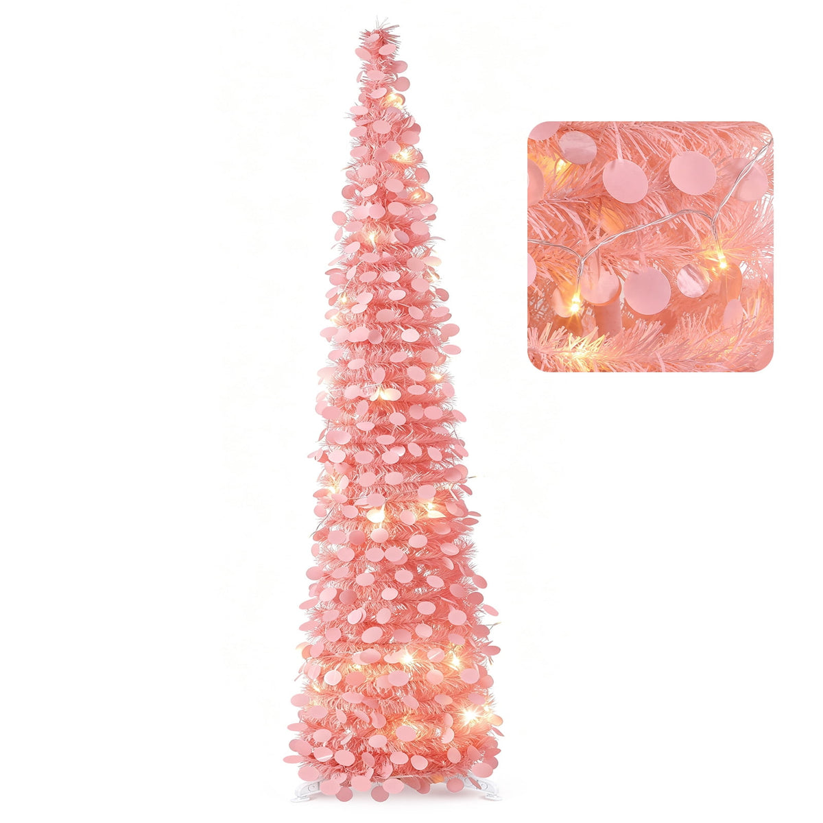 Ayieyill 5ft Pop up Christmas Tree,Color Artificial Pencil Tinsel Xmas Trees for Christmas Indoor Decorations, Collapsible Christmas Tree (Silver)