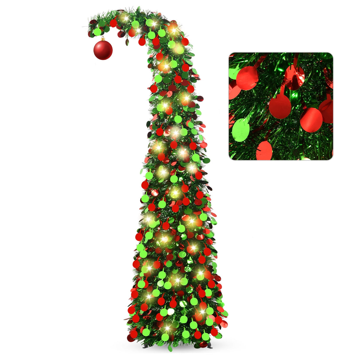Ayieyill 5ft Pop up Christmas Tree,Color Artificial Pencil Tinsel Xmas Trees for Christmas Indoor Decorations, Collapsible Christmas Tree (Silver)