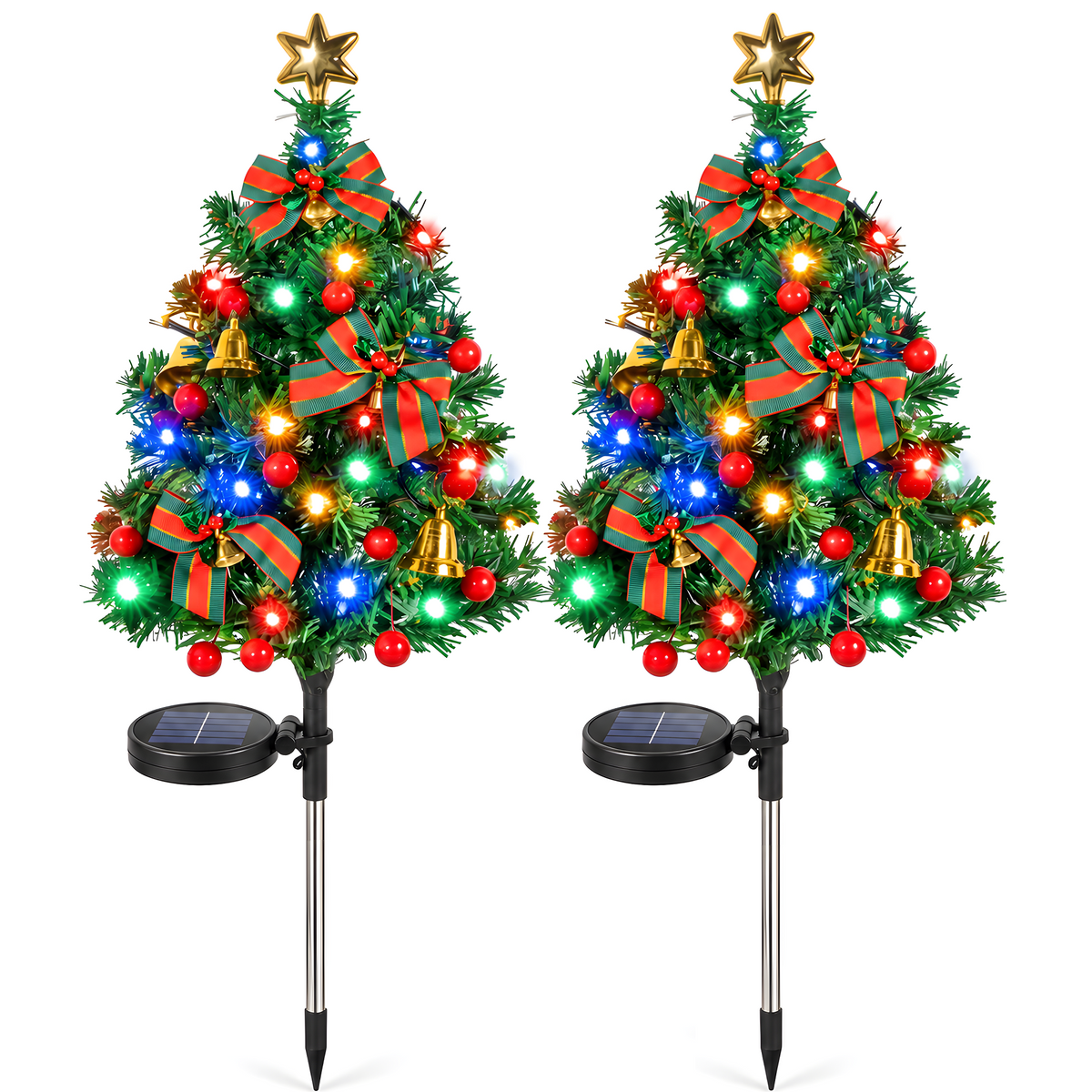 2 Pack Solar Powered Christmas Tree Lights, Outdoor Holiday Decor with 40 Bright LEDs, Waterproof Xmas Garden Decorations for Pathway, Yard, Grave and Lawn