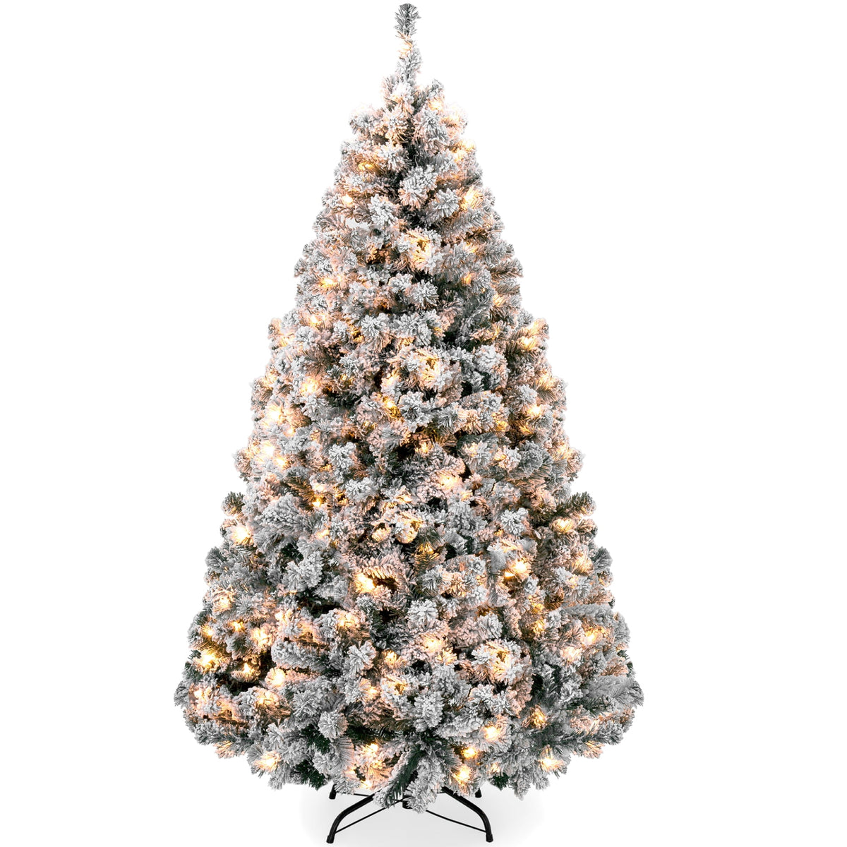 Best Choice Products 6ft Artificial Christmas Tree w/ Twinkling Lights, Full Flocked Pre-Lit Pine, 250 Lights