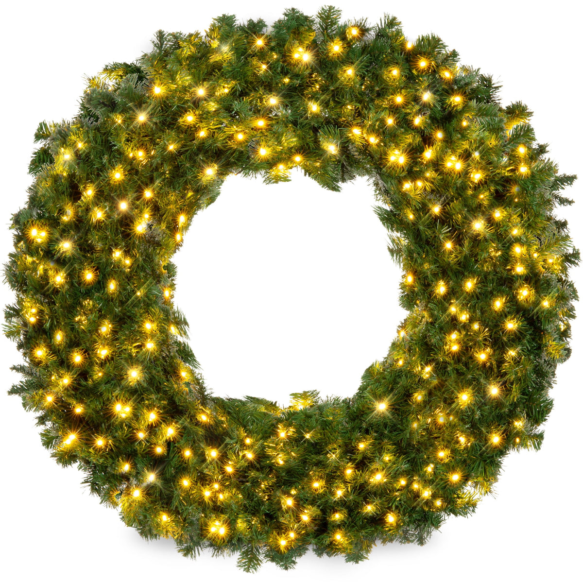Best Choice Products 48in Artificial Pre-Lit Fir Christmas Wreath Decoration w/ 250 LED Lights, 714 Tips, Power Plug-In