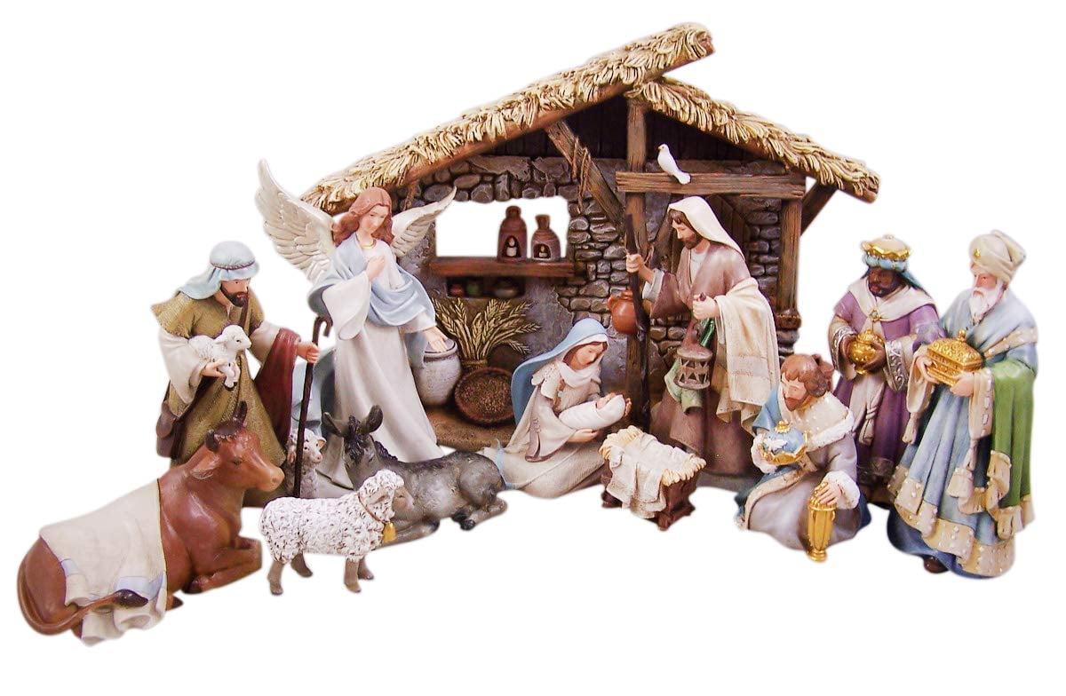 Christian Brands Bethlehem Nights Christmas Nativity Scene with Creche 12 Piece Set