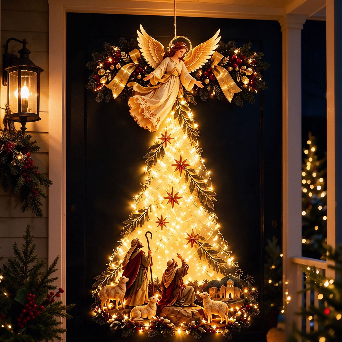 Bethlehem Star of Faith Lighted Nativity Wall Decor, Warm LED Christmas Hanging, Gold, Indoor Outdoor, Meaningful Holiday Gift C