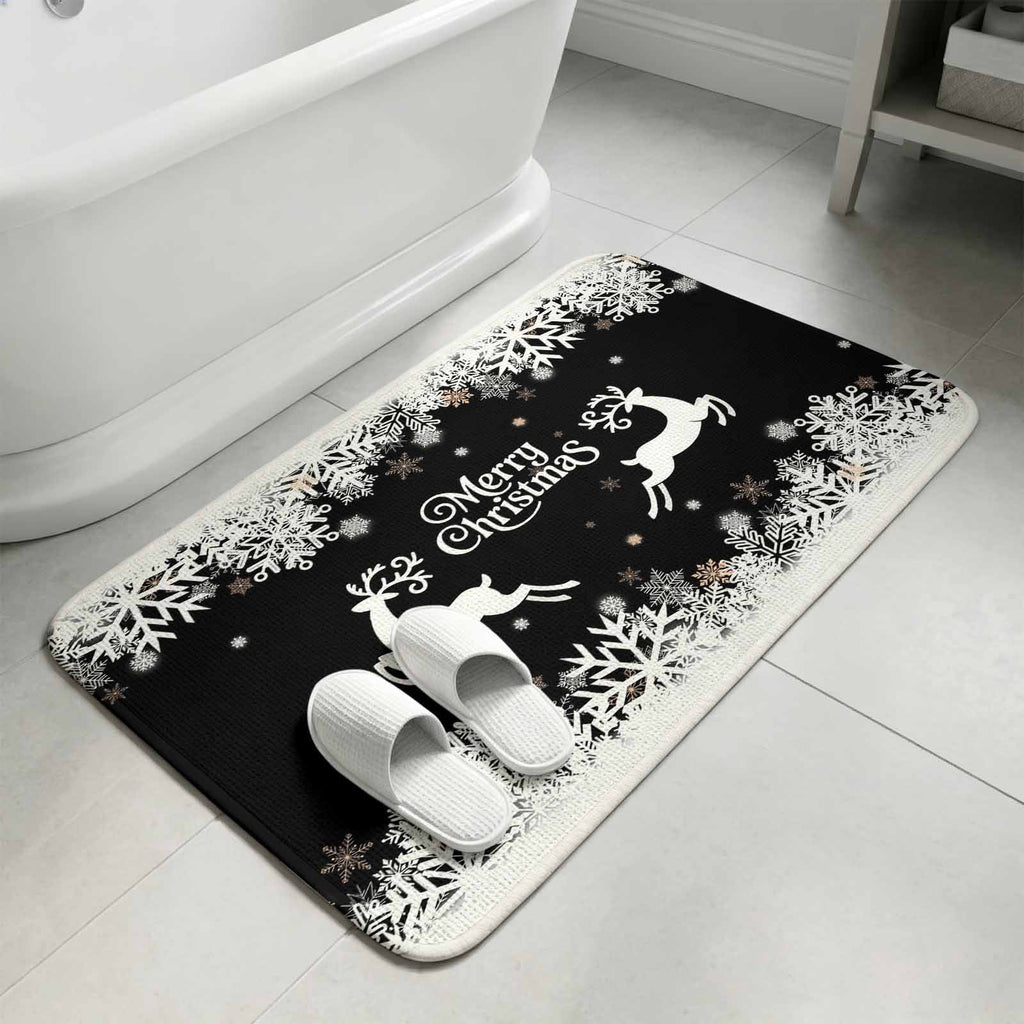 Black Christmas Washable Area Rugs for Living Room Bedroom, Large Non Slip Indoor Floor Carpet Absorbent Low Pile Elk Xmas Snowflake Winter Deer Door Mat Rugs for Bathroom Entryway 47.2"x63"