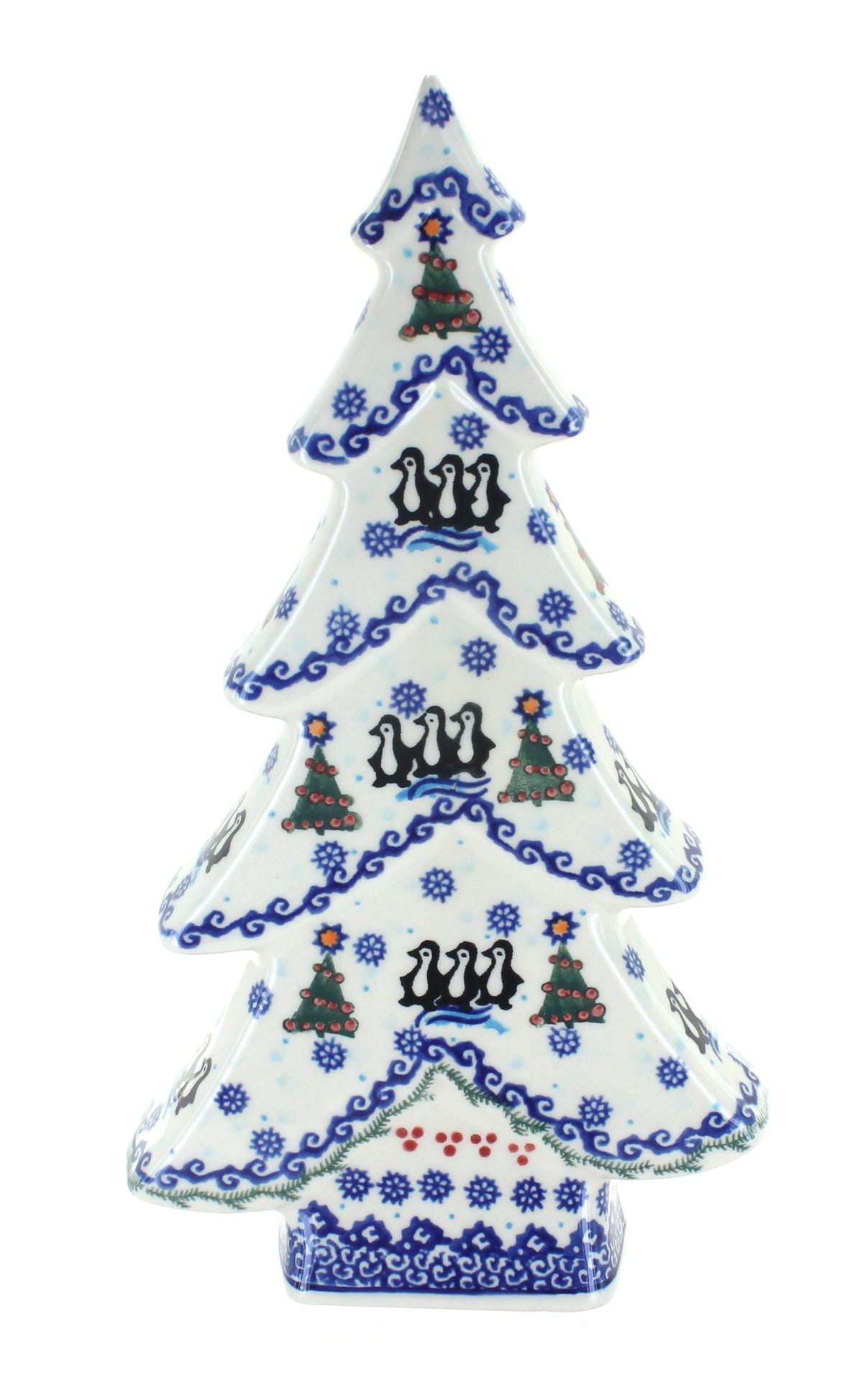 Blue Rose Polish Pottery Little Snowman Flat Christmas Tree