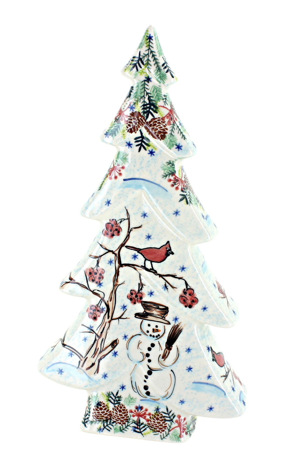 Blue Rose Polish Pottery Little Snowman Flat Christmas Tree