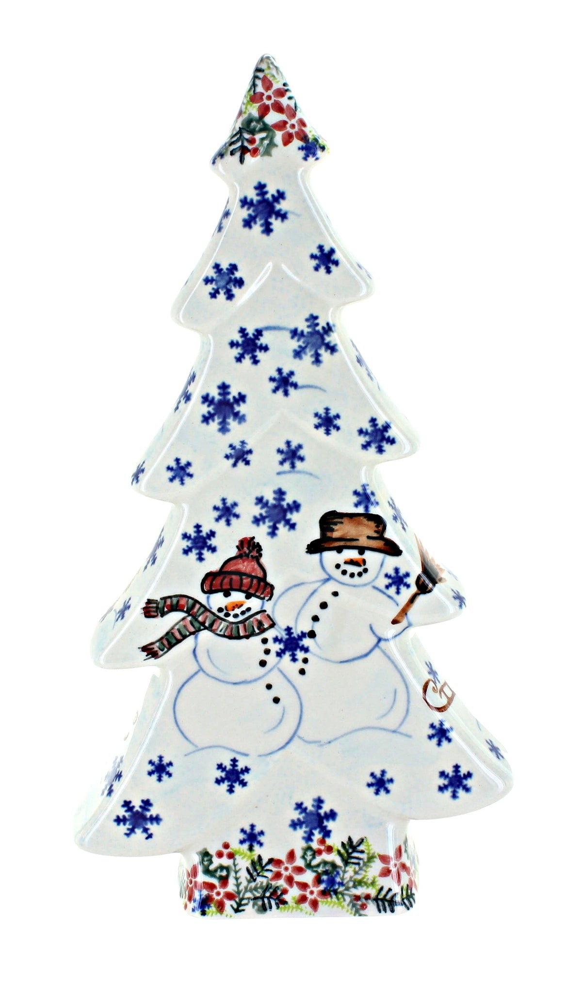 Blue Rose Polish Pottery Little Snowman Flat Christmas Tree