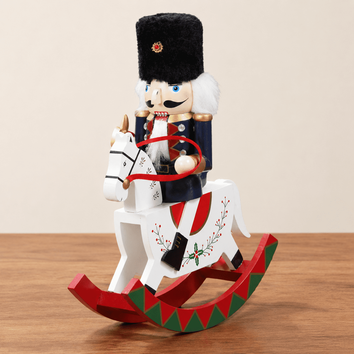 Gingerbread Wooden Nutcracker Rocking Horse Soldier Figurine Indoor Christmas Decor