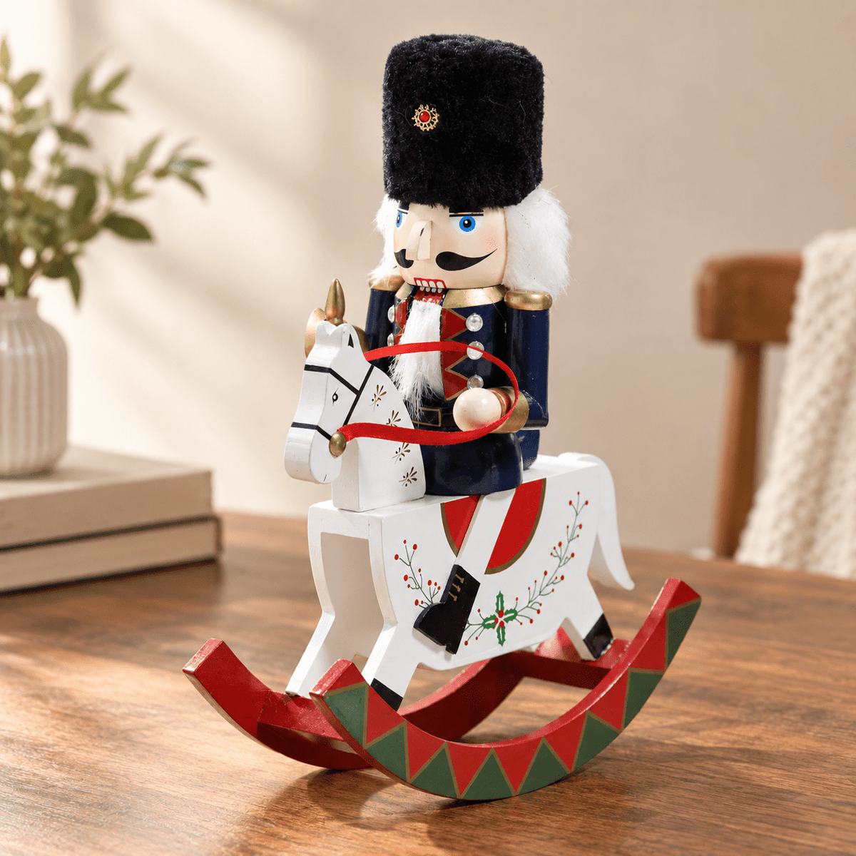 Gingerbread Wooden Nutcracker Rocking Horse Soldier Figurine 10 In Indoor Christmas Decor