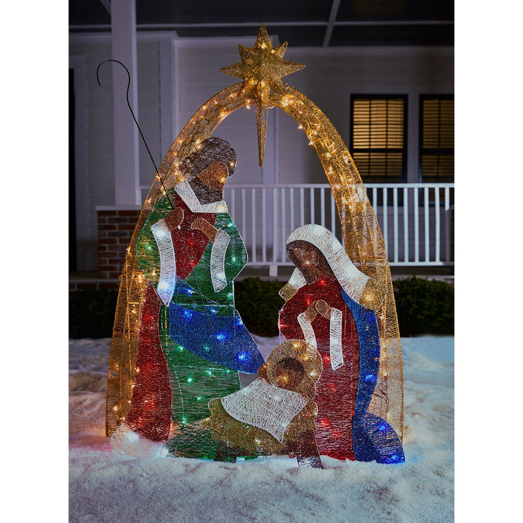 BrylaneHome 72" Crystal Fabric Multi-Colored Nativity Scene