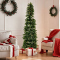 CONCETTA 4.5ft Pre-lit Pencil Christmas Tree, Artificial Slim Christmas Tree with 120 LED Lights and Solid Metal Stand,Green