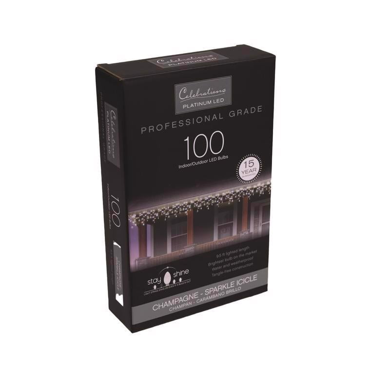Celebrations ICT5CHSA Christmas Lights Platinum LED T5 Pure White/Warm White 100 ct Icicle 9.5 ft.