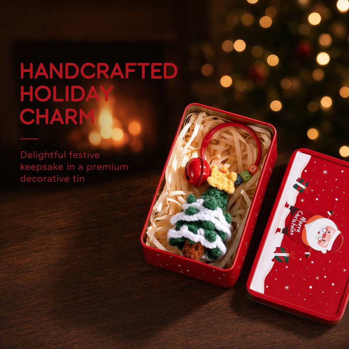 Christmas Tin Box with Plush Toy Surprise Gift Set Holiday Storage Container for s Stocking Stuffer(A)