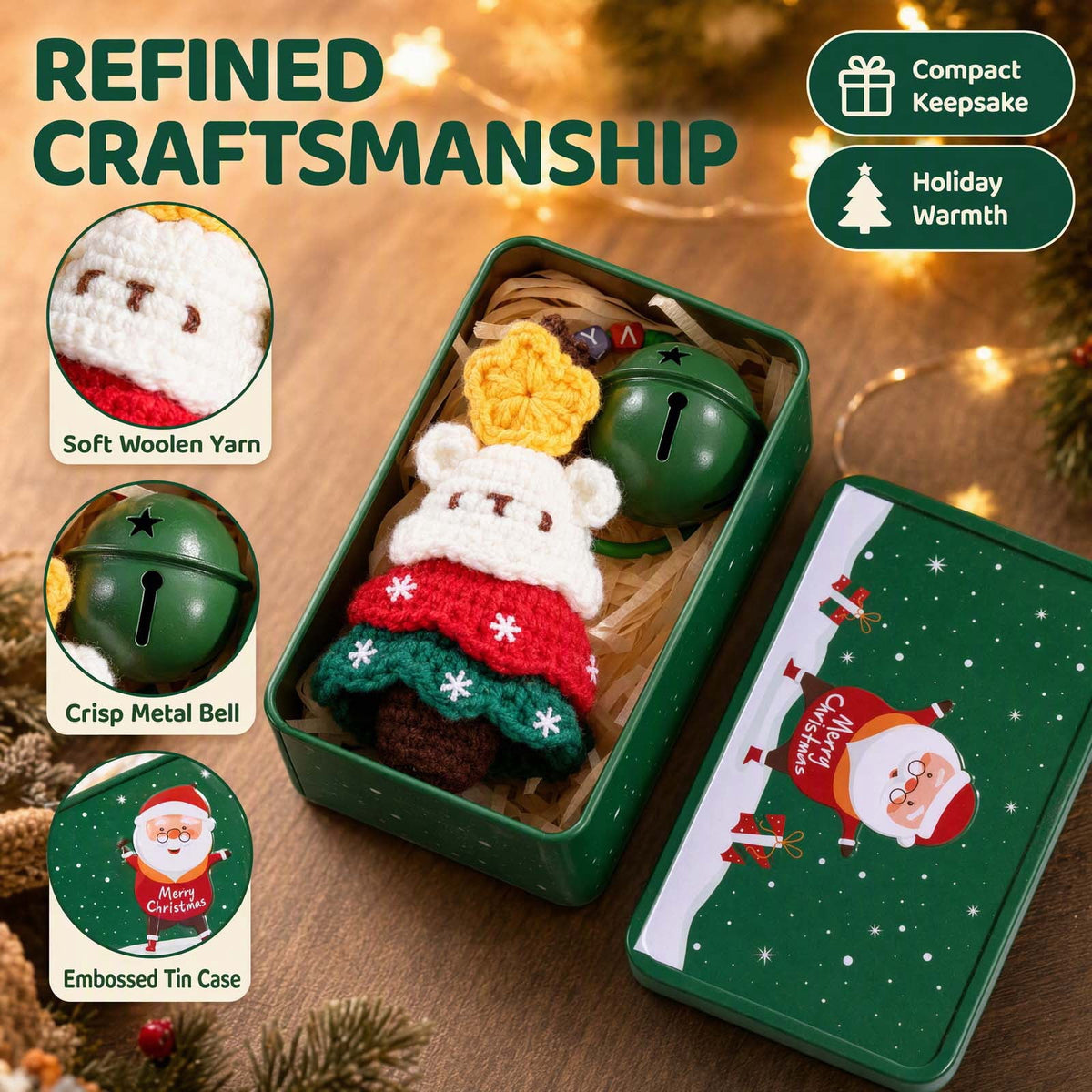 Christmas Tin Box with Plush Toy Surprise Gift Set Holiday Storage Container for s Stocking Stuffer(A)
