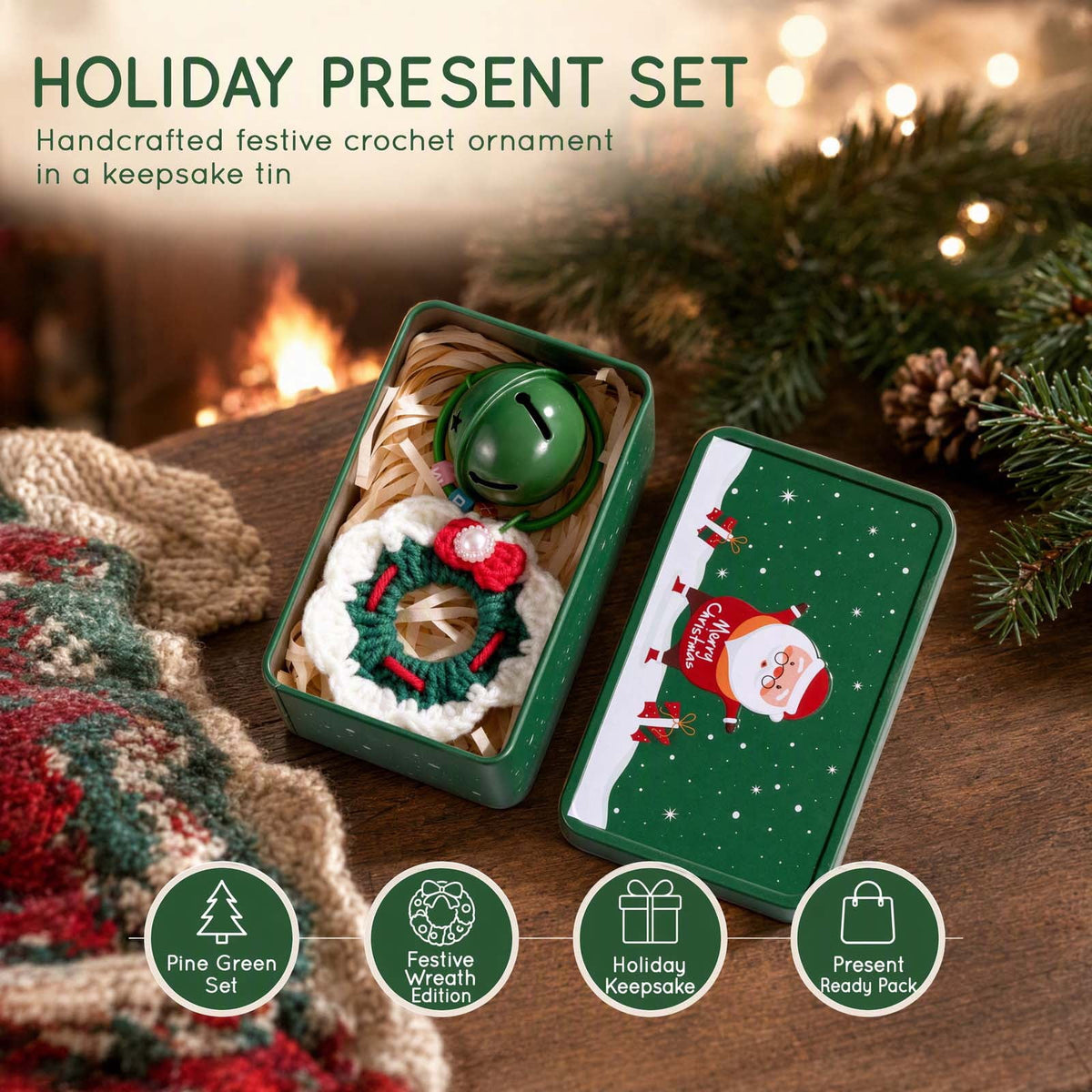 Christmas Tin Box with Plush Toy Surprise Gift Set Holiday Storage Container for s Stocking Stuffer(A)