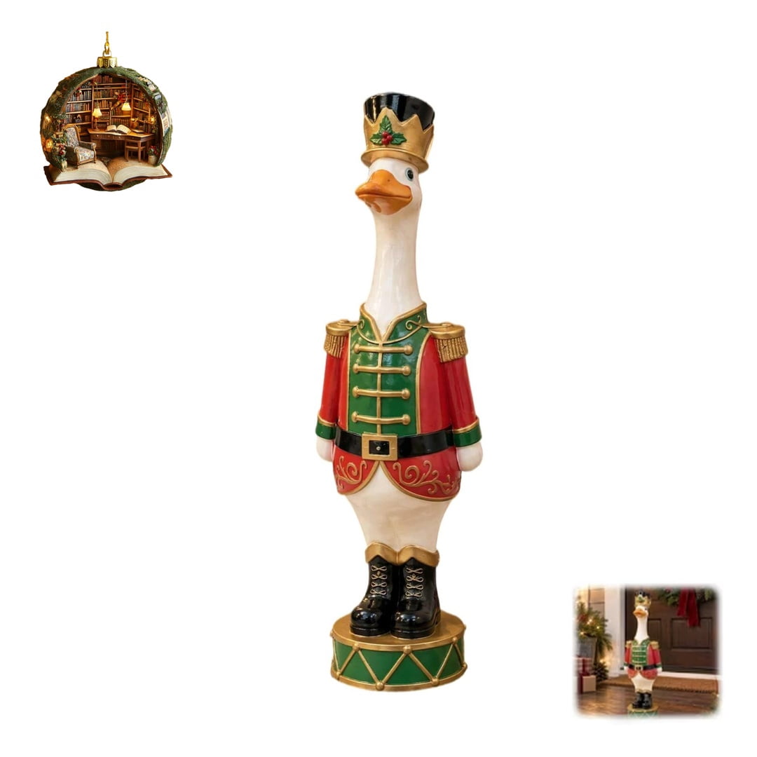 15.7 Inch Resin Nutcracker with Velvet Bow, Christmas Farmhouse Decor, Large Rattan Imitation Soldier Figurine for Floor Mantel Table Home,Rustic Winter Holiday Outdoor Decor,2PCS