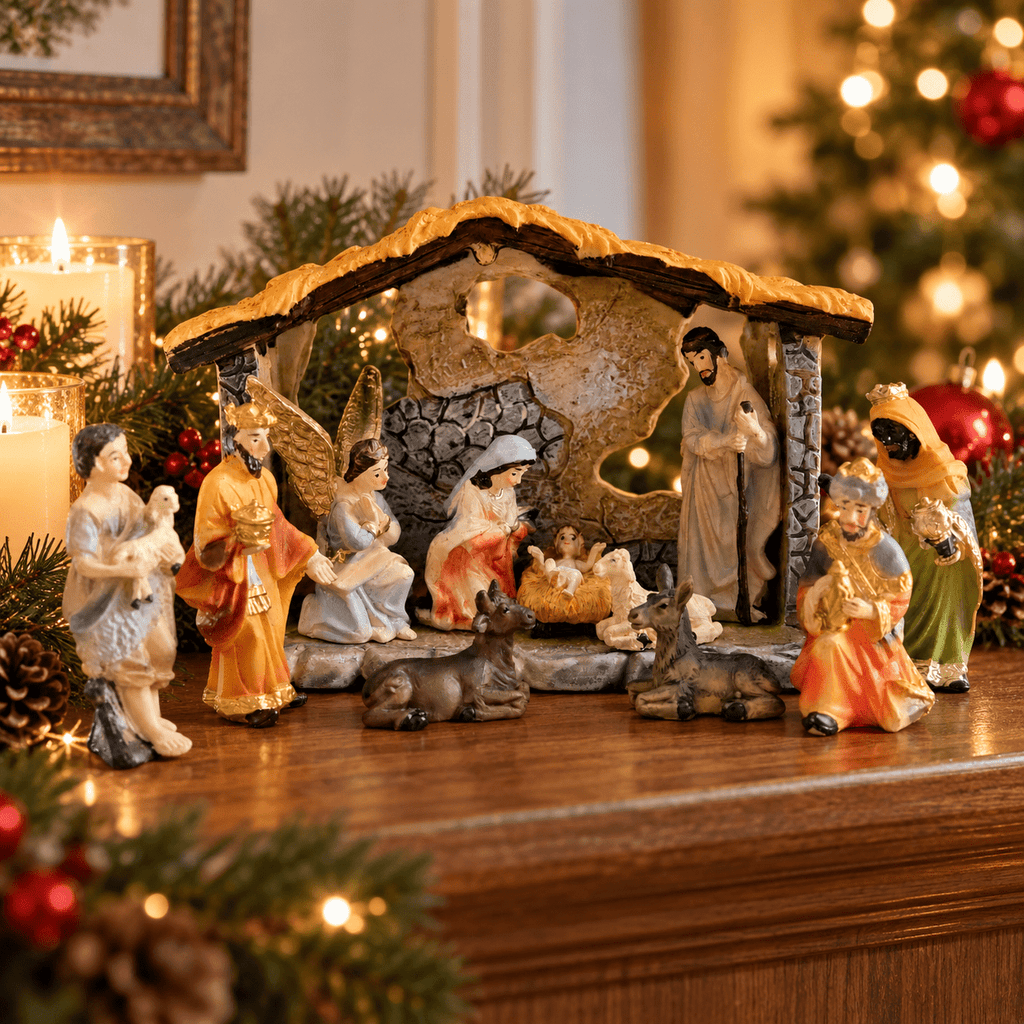 LUMIARTISAN 12-Piece Mini Nativity Set, Resin Christmas Manger Decor