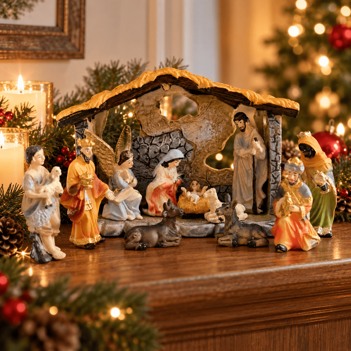 LUMIARTISAN 12-Piece Mini Nativity Set, Resin Christmas Manger Decor
