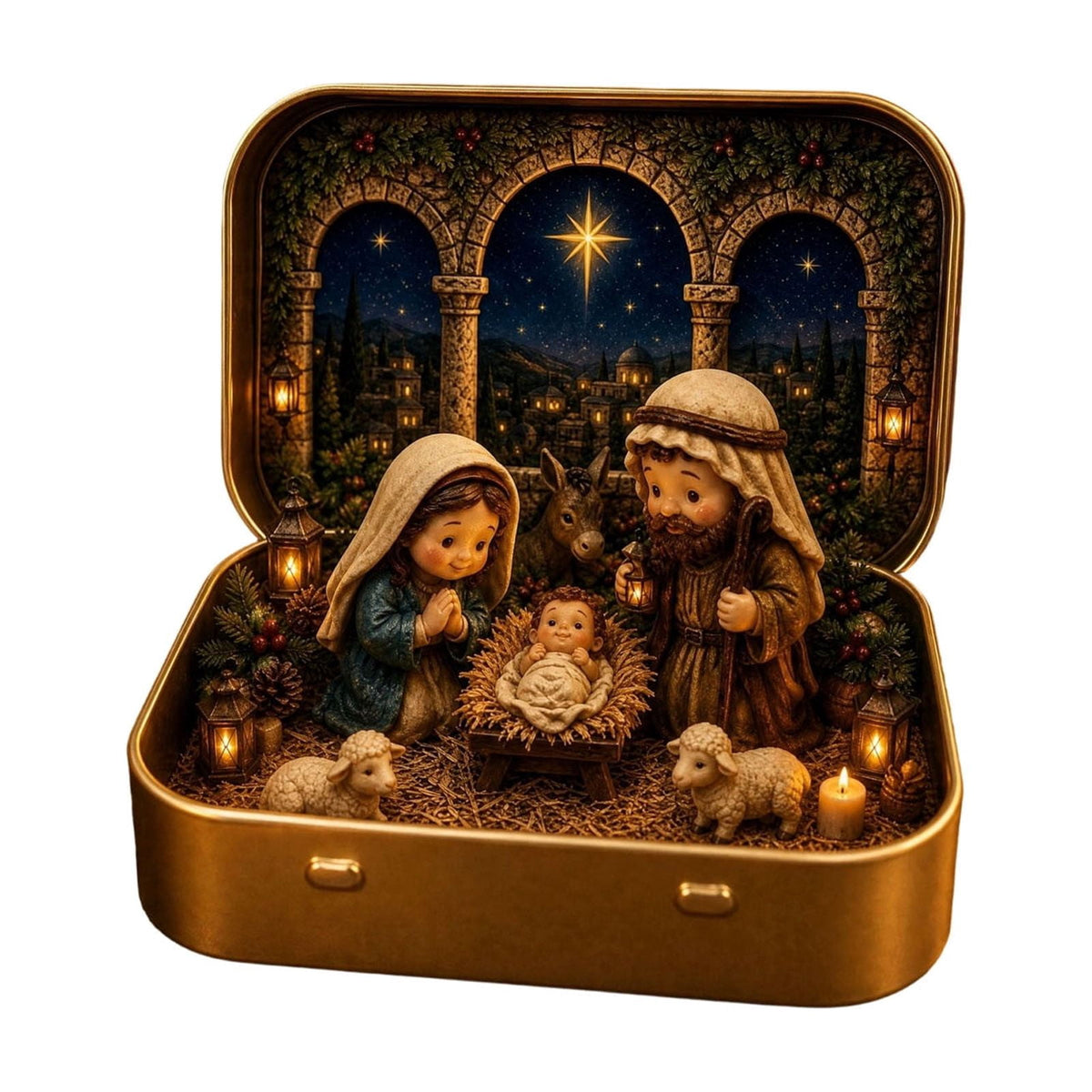 3 Pcs Mini Christmas Nativity Set in a Tin Box - Pocket Nativity Scene in a Tin Box with Resin Figures, Mini Nativity Set, Nativity in a Tin - Catholic Christian Stocking Stuffer Gift