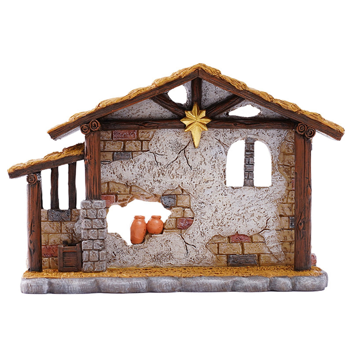 Christmas Nativity Stable, Resin Christmas Manger Nativity Stable, Jesus Birth Manger Figurines, Classic Xmas Table Ornaments for Holiday Indoor Tabletop Fireplace Gift
