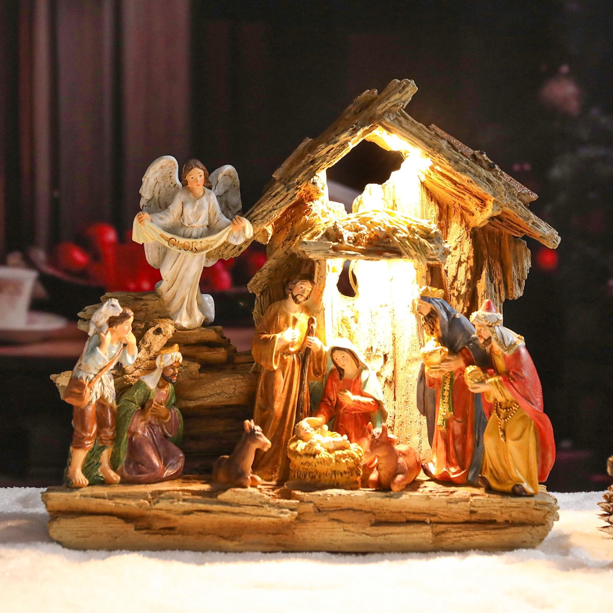 12.5 INCH Wonder Garden Christmas Nativity Set Figurine - Nativity Scene Statue with Moss Stable Village Music Decor